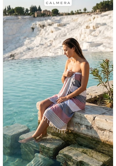Calmera Natura Peştemal Pamuk - Doğal Saçaklı Plaj, Deniz, Havuz, Spa, Sauna, Spor, Seyahat Havlusu - Lacivert