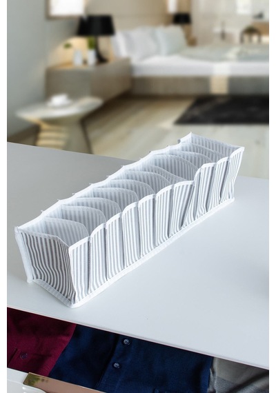 Serstil 11 Gözlü Gri Çizgili Çekmece Içi Düzenleyici Organizer Small - 11 X 41 X 12 Cm