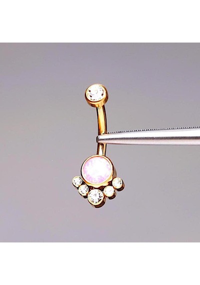 Opal Taşlı Ultraliğht 10 Mm Titanyum Göbek Piercingi Altın - Lacivert