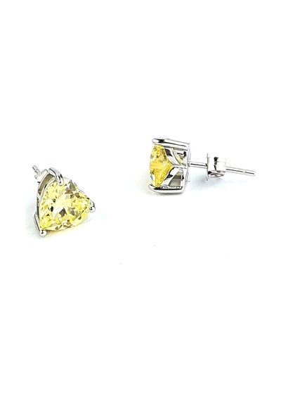 Sky Diamond Yellow Sitrin 925 Ayar Gümüş Kalp Küpe Gümüş