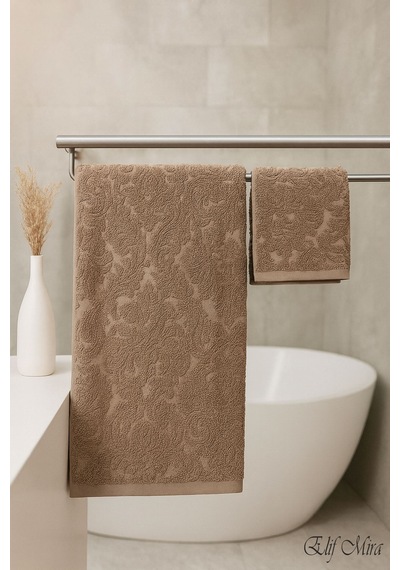 Banyo & Yüz Havlusu Seti %100 Pamuk 90x150 + 50x90 Cm Amorivy Kahverengi