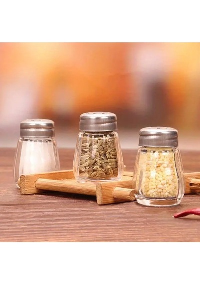 Yuvarlak Kapaklı Cam 2'li Tuzluk 20ml Mini Tek Kişilik Tuzluk-karabiberlik Seti Cam Gümüş Diğer