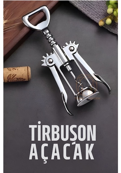 Tirbuşon Basınçlı Pratik Tirbuşon Şarap Ve Şişe Açacağı Kolay Kullanım Çelik 721046 Gri Diğer
