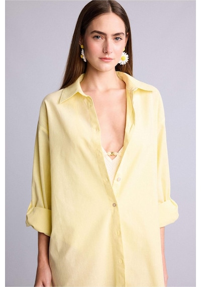 DeFacto Regular Fit Pamuklu Plaj Gömleği-Fall in Love W8241AZ25SMYL118 Sarı