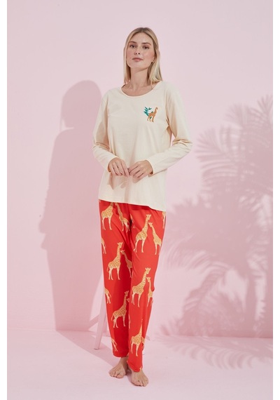Siyah İnci Pamuklu Örme Pijama Takım 24240167 Krem
