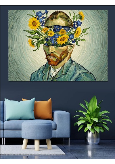 Van Gogh Çiçekli Yüz Dekoratif Kanvas - Mdf Ahşap Tablo