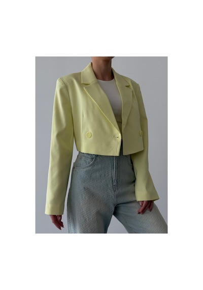 Quzu Vatka Detaylı Crop Blazer Ceket Sarı