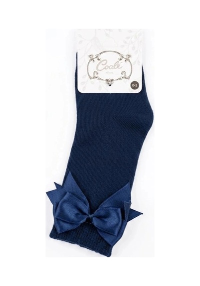 Cocole Socks Kız Çocuk Aksesuarlı Dizaltı Çorabı Tekli Pamuklu Düz Lacivert Fiyonklu