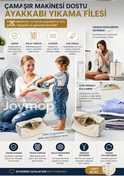 Ayakkabı Yıkama Çantası Özel Kumaş Fermuarlı Mikrofiber Bez - Beyaz Renk