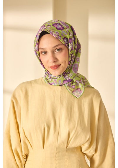 Silk Home Mine Desen Soft Pamuk Eşarp Yeşil Mor
