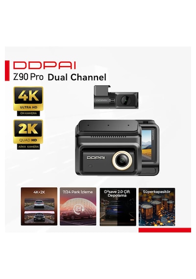 Z90 Pro Dual Araç Kamerası Ön Arka 4k+2k Sony Starvıs 2 Gps Wifi Hdr Gece Görüş Dashcam