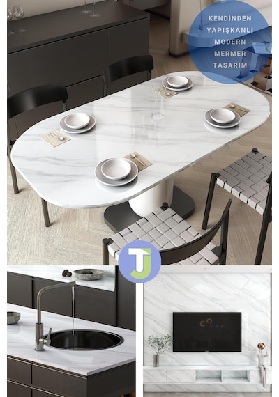 Technojet Kendinden Yapışkanlı Mermer Desen Folyo Mutfak Banyo Tezgah Duvar Masa Kaplama 60cmx100cm