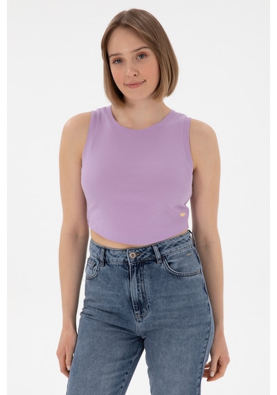 U.S. Polo Assn. Kadın Lila Kolsuz Bisiklet Yaka Crop Basic Tişört 50305695-VR034