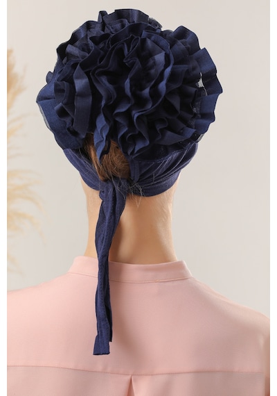Melodi Scarf Kadın Tesettür Önü Dikişsiz Fırfırlı Penye Bone Lacivert