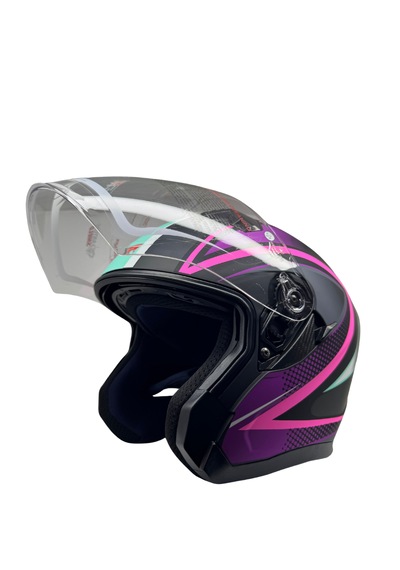 Kask Ls5 Marka Çenesiz Yarım Kask Mat Siyah - Pembe