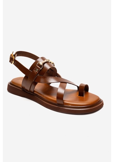 Luvishoes Fabıana Taba Hakiki Deri Tokalı Kadın Parmak Arası Sandalet