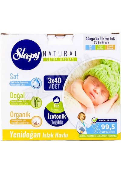 Sleepy Yenidoğan Islak Pamuklu Havlu 3 X 40