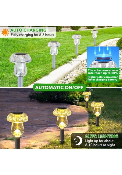 Güneş Enerjisi Işıkları Dış Mekan, 8'li Paket Güneş Yolu Işıkları Dış Mekan, Mantar Solar Bahçe Işıkları, Avlu, Bahçe, Manzara, Yol, Veranda, Araba Yolu, Arka Bahçe İçin Dış Mekan Güneş Işığı Sıcak