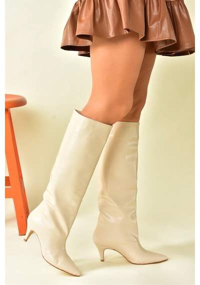 Fox Shoes Bej Alçak Topuklu Kadın Çizme N749204009 Bej