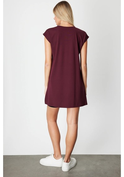 On Kadın Sıfır Yaka Basic Tunik 61419 Bordo