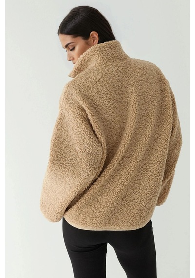 Hiccup Fermuarlı Yakalı Oversize Peluş Kaban Açık Gri