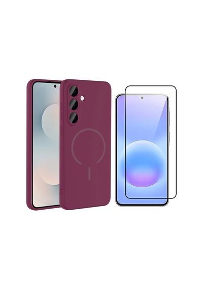 Vendas Galaxy S26 Fe Kılıf M-safe Şarj Özellikli Zore Meta Kapak + 9h Cam Ekran Koruyucu Mürdüm