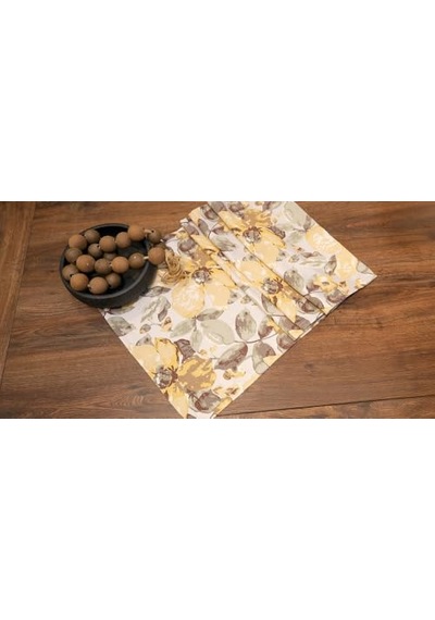 Jakarlı Dokuma Dekoratif Runner 45x140 Cm Sarı Çiçekli Desenli Diğer