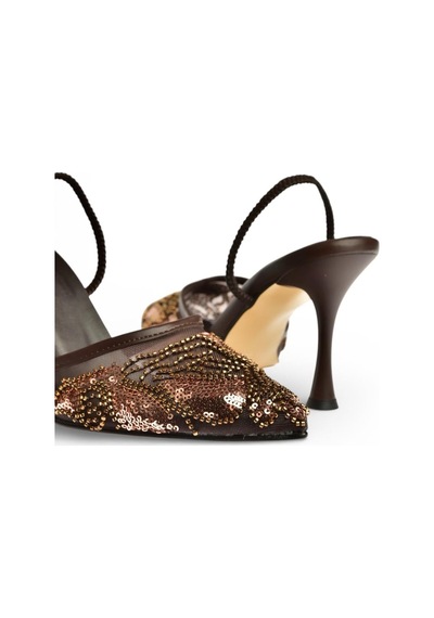 Fox Shoes Y726493615 Kahverengi File Pullu İşlemeli İnce Topuklu Ayakkabı Kahverengi