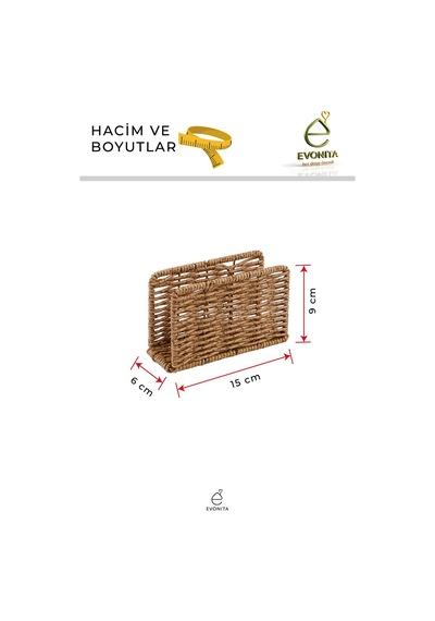 Kare Rattan Görünümlü Peçetelik Hasır Dokulu Masaüstü Peçete Standı Dekoratif Mutfak Organizer Kahverengi