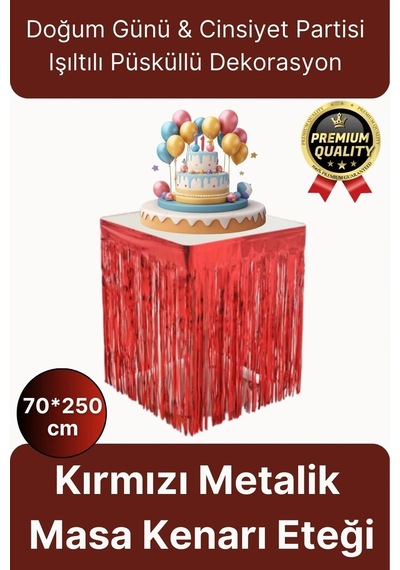 Premium Dekorasyon Püsküllü Işıltılı Doğum Günü Cinsiyet Partisi Kırmızı Masa Kenarı Eteği 70 250cm Diğer