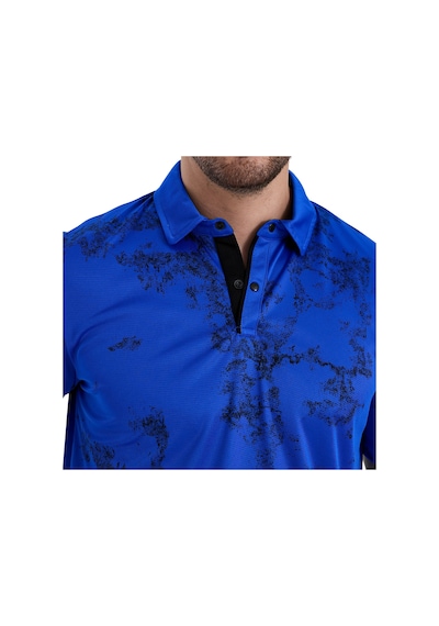 Gölge Desenli Spor Polo Yaka Erkek Kısa Kol Tişört Saks Mavi