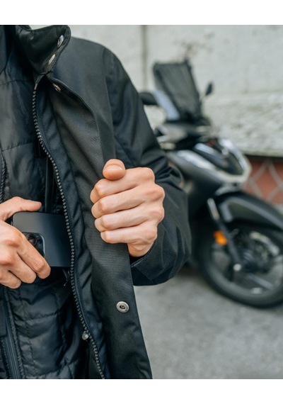 Oj Stylish Man Motosiklet Uzun Parka Mont Siyah