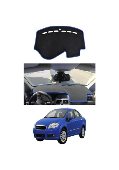 Fiat - Linea 2006-2018 Uyumlu Torpido Koruma Kılıfı - Mavi Şeritli