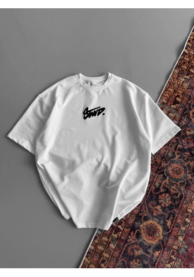Kadın Yazlık Bisiklet Yaka Baskılı Regular Fit Tişört Kısa Kol T-shirt - Beyaz