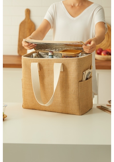 Ocean Home Textile Büyük Boy Jüt Soğuk Tutan Çanta 35 x 20 x 33 CM