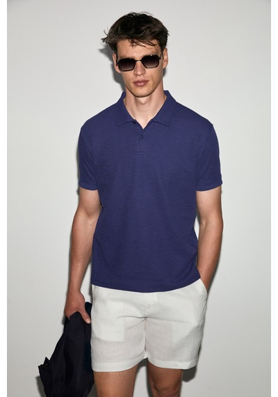 Grimelange Grımelange Mınnutu Erkek Organik Pamuklu Polo Yakalı Regular Fit Mor T-shirt