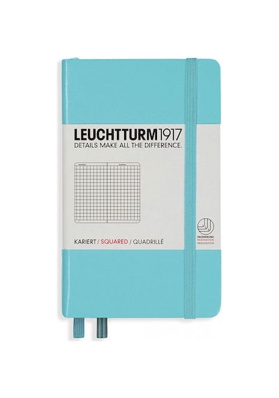 Leuchtturm1917 Not Defteri Cep Boy A6 , Sert Kapak, 187 Numaralandırılmış Sayfa, Kareli, Turkuaz