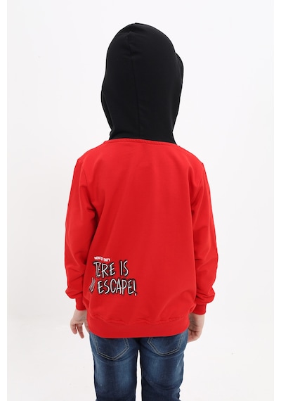 Toontoy Kids Toontoy Erkek Çocuk Relax Fit Kapüşonlu Cepli Renk Bloklu Baskılı Sweatshirt - 2 İplik Kırmızı