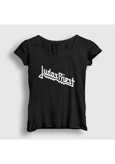 Presmono Kadın Logo Judas Priest T-shirt Siyah