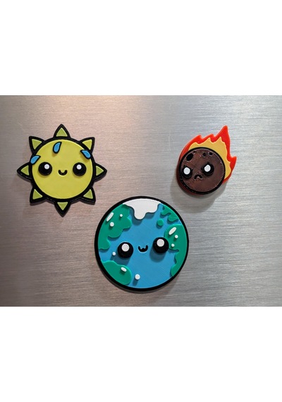 Sevimli Güneş Mutlu Dünya Kızgın Meteor Uzay Temalı Eğlenceli Buzdolabı Magneti