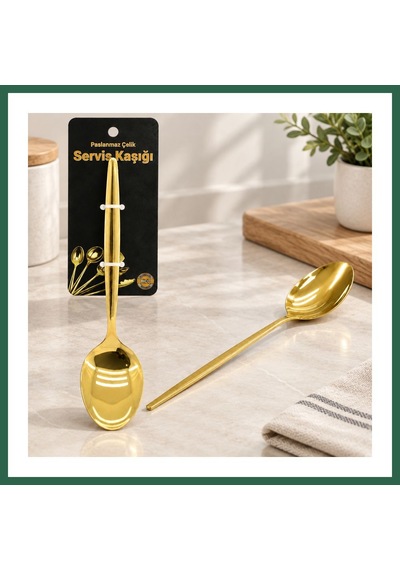 Bezos Metal Altın Servis Kaşığı 27 Cm Bzs01