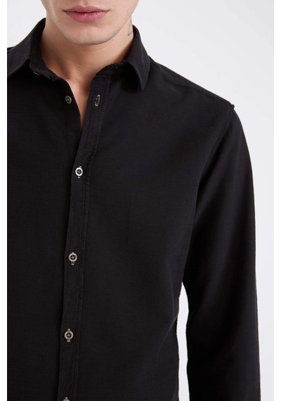 DeFacto Slim Fit Dar Kesim Pamuklu Basic Düz Uzun Kollu Gömlek A4644AX24AUBK27