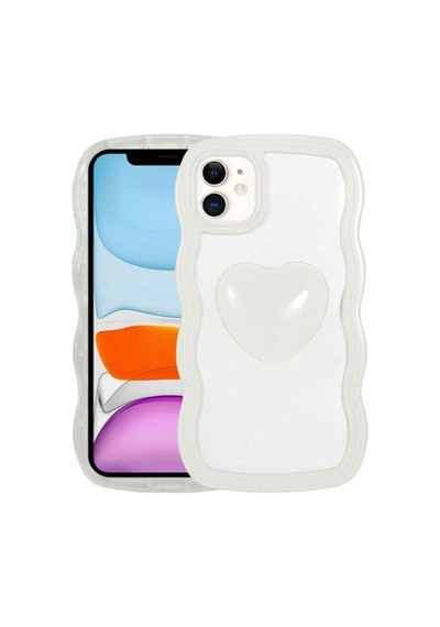 Apple Uyumlu iPhone 11 Kılıf Renkli Kalp Figürlü Zore Ponçik Kapak Beyaz