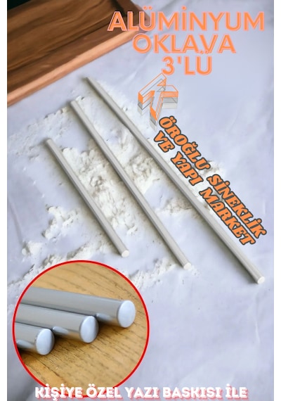 3lü Masterchef Alüminyum Paslanmaz 100-75-50 Cm Metal Oklava Set