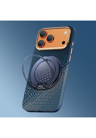 Apple iPhone Uyumlu  17 Pro Max Kılıf Raptic 2in1 Bundle Kit Aramid Skin Serenity Serisi Stand Ve Kapak Lacivert