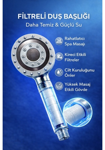 Lüx Spa Masajlı Özellikli 5 Fonksiyonlu Filtreli Duş Başlığı Gri