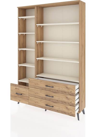 Arges Dolap 9 Raflı 4 Çekmeceli 132x30x195 Çam-aytaşı/çam Çam