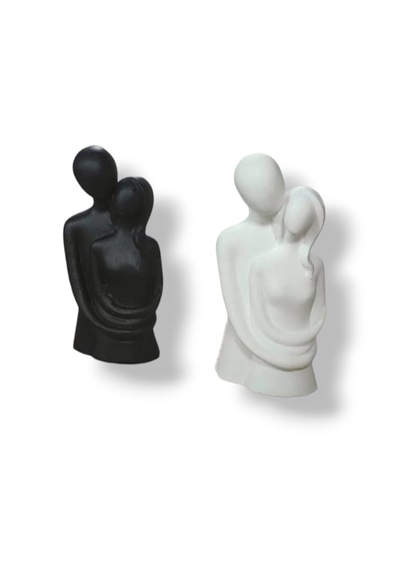 Siyah Beyaz Modern Sarılan Çift Biblo Seti Minimalist Dekoratif Heykel Beyaz