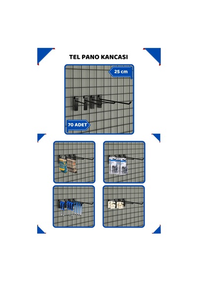 Tel Pano Kancası 25 Cm Siyah Raf Askısı Raf Kancası Mağaza Düzenleme 70 Adet