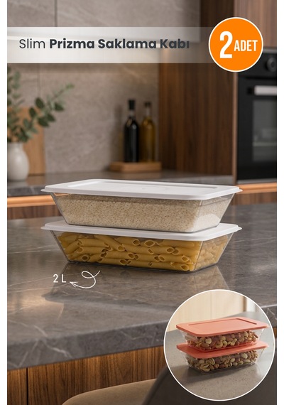 2'li Slim Prizma Saklama Kabı Erzak Kabı Bakliyat Saklama Kabı 2lt Dolapiçi Organizer Çok Renkli